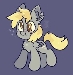 Size: 1662x1720 | Tagged: safe, artist:spookyfoxinc, imported from derpibooru, derpy hooves, ditzy doo, pegasus, pony, :t, chest fluff, chibi, cute, derp, ear fluff, fluffy, food, muffin, simple background, small, small wings, smol, solo, wings