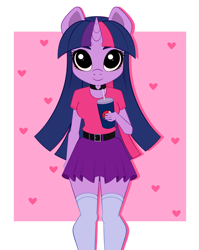 Size: 3076x3857 | Tagged: safe, artist:vetta, imported from derpibooru, twilight sparkle, anthro, choker, clothes, cute, female, mare, pepsi, skirt, socks, soda, solo, thigh highs, twiabetes