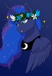 Size: 1080x1596 | Tagged: safe, artist:elementbases, artist:fruiitypieq, artist:shycookieq, imported from derpibooru, princess luna, alicorn, pony, base used, bust, female, floral head wreath, flower, gradient background, solo