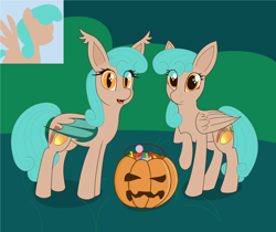 Size: 5560x4672 | Tagged: safe, artist:modera, imported from derpibooru, oc, oc only, oc:mango boomerang, bat pony, pegasus, pony, derpibooru background pony icon, halloween, holiday, jack-o-lantern, mlp fim's twelfth anniversary, ms paint, pumpkin, self paradox, self ponidox