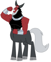 Size: 814x982 | Tagged: safe, artist:nukarulesthehouse1, imported from derpibooru, lord tirek, centaur, taur, frenemies (episode), admiring, antagonist, arms, artwork, flexing, full body, horns, muscles, nose piercing, nose ring, paint tool sai, piercing, simple background, solo, transparent background, vector, vector trace