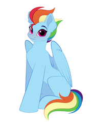 Size: 1886x2559 | Tagged: safe, artist:vetta, imported from derpibooru, rainbow dash, pegasus, pony, blushing, cute, dashabetes, female, looking at you, mare, older, older rainbow dash, partially open wings, simple background, smiling, smiling at you, solo, white background