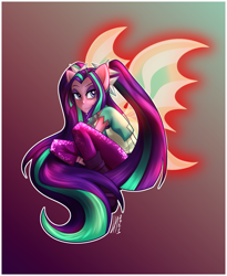 Size: 1378x1678 | Tagged: safe, artist:lemonhead2221, imported from derpibooru, aria blaze, human, equestria girls, rainbow rocks, female, fin wings, fins, outline, ponied up, solo, white outline, wings