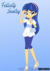 Size: 661x935 | Tagged: safe, artist:excelso36, imported from derpibooru, flash sentry, oc, oc only, oc:felicity sentry, human, equestria girls, choker, clothes, commissioner:shortskirtsandexplosions, crossdressing, cute, eyeshadow, femboy, girly sentry, hairband, makeup, male, not rule 63, purse, solo, trap
