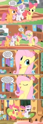 Size: 2207x6335 | Tagged: safe, artist:silverbuller, edit, edited screencap, imported from derpibooru, screencap, apple bloom, fluttershy, scootaloo, sweetie belle, earth pony, pegasus, pony, unicorn, stare master, apple bloom is not amused, comic, cutie mark crusaders, exact words, literal minded, painfully innocent fluttershy, scootaloo is not amused, screencap comic, sweetie belle is not amused, the birds and the bees, unamused