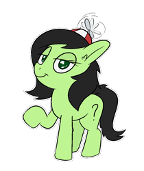 Size: 832x990 | Tagged: safe, artist:happy harvey, imported from derpibooru, oc, oc:filly anon, earth pony, pony, colored pupils, ear fluff, female, filly, foal, hat, lidded eyes, phone drawing, propeller hat, raised hoof, simple background, smug, transparent background