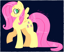 Size: 2557x2094 | Tagged: safe, artist:queertrixie, imported from derpibooru, fluttershy, pony, dark background, female, mare, solo, standing, watermark
