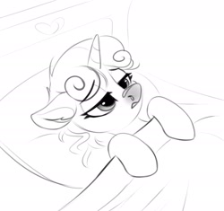 Size: 1940x1824 | Tagged: safe, artist:taneysha, imported from derpibooru, sweetie belle, pony, unicorn, bed, cold, monochrome, runny nose, sick, solo