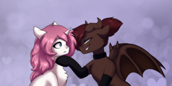 Size: 2000x996 | Tagged: safe, artist:alunedoodle, imported from derpibooru, oc, oc only, oc:bubblegum kiss, oc:whiskey dreams, incubus, incubus pony, pony, unicorn, chest fluff, choker, clothes, duo, female, male, stockings, straight, thigh highs