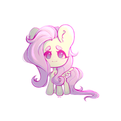 Size: 5000x5000 | Tagged: safe, artist:nniru, imported from derpibooru, fluttershy, pony, absurd resolution, beanbrows, chibi, eyebrows, female, looking at you, mare, no pupils, simple background, solo, white background