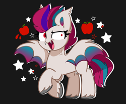 Size: 3480x2872 | Tagged: safe, artist:kittyrosie, imported from derpibooru, zipp storm, bat pony, pony, bat ponified, black background, fangs, g5, open mouth, race swap, simple background, solo