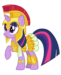 Size: 6204x7563 | Tagged: safe, artist:anonymous, imported from derpibooru, twilight sparkle, pony, unicorn, scare master, armor, armor skirt, athena sparkle, clothes, costume, female, image, mare, png, simple background, skirt, smiling, solo, transparent background, unicorn twilight, vector