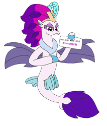 Size: 2448x2872 | Tagged: safe, artist:supahdonarudo, imported from derpibooru, queen novo, seapony (g4), my little pony: the movie, female, high res, holding, sign, simple background, smiling, transparent background