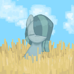 Size: 894x894 | Tagged: safe, artist:d7unlimited, imported from derpibooru, marble pie, pony, cloud, content, eyes closed, female, field, hair over one eye, mare, solo