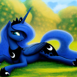 Size: 1024x1024 | Tagged: safe, editor:dovakkins, imported from derpibooru, princess luna, alicorn, pony, ai content, ai generated, crown, cute, female, generator:purplesmart.ai, generator:stable diffusion, jewelry, lunabetes, lying down, prone, regalia, solo