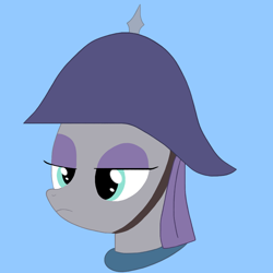 Size: 1000x1000 | Tagged: safe, artist:ceffyl-dŵr, imported from derpibooru, maud pie, pony, blue background, pickelhaube, simple background, solo