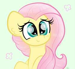 Size: 849x781 | Tagged: safe, artist:sugarcloud12, imported from derpibooru, fluttershy, pony, blushing, bust, female, looking at you, mare, smiling, solo, turned head