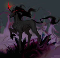 Size: 3124x3000 | Tagged: safe, artist:leonerdman, imported from derpibooru, king sombra, classical unicorn, pony, unicorn, cloven hooves, crystal, curved horn, glowing, glowing eyes, glowing horn, horn, leonine tail, solo, unshorn fetlocks