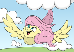 Size: 1484x1045 | Tagged: safe, artist:doodledonutart, imported from derpibooru, fluttershy, pegasus, pony, cloud, female, flying, solo