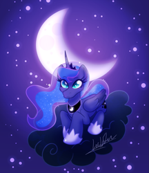 Size: 1041x1205 | Tagged: safe, artist:l0rdeden, imported from derpibooru, princess luna, alicorn, pony, cloud, female, moon, night