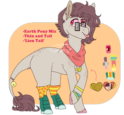 Size: 1589x1473 | Tagged: safe, artist:eggoatt, imported from twibooru, oc, oc only, oc:sonic raygun, earth pony, pony, april fools, clothes, freckles, glasses, image, leonine tail, male, png, reference sheet, scarf, simple background, solo, stallion, tongue out, transparent background