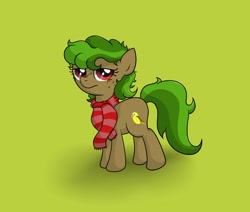 Size: 2620x2225 | Tagged: safe, artist:background basset, oc, oc only, oc:poison oak, earth pony, pony, clothes, female, green background, mare, scarf, simple background