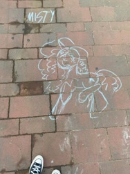 Size: 640x853 | Tagged: safe, artist:kreeeeeez, imported from derpibooru, pony, unicorn, brick, chalk drawing, converse, fake cutie mark, female, floppy ears, g5, irl, mare, misty brightdawn, photo, reddit, shoes, sneakers, solo, traditional art