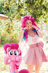 Size: 1365x2048 | Tagged: safe, artist:clefchan, imported from derpibooru, pinkie pie, human, pony, equestria girls, clothes, cosplay, costume, human ponidox, irl, irl human, photo, self paradox, self ponidox