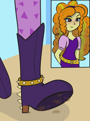 Size: 2048x2732 | Tagged: safe, artist:brandonthebronypony, imported from derpibooru, adagio dazzle, human, equestria girls, boots, crush fetish, female, fetish, micro, shoes, solo, tiny people, unaware, underfoot