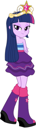 Size: 422x1485 | Tagged: safe, artist:fireluigi29, imported from derpibooru, twilight sparkle, human, equestria girls, bare shoulders, big crown thingy, boots, clothes, crown, dress, element of magic, fall formal outfits, high heel boots, jewelry, regalia, shoes, simple background, sleeveless, solo, strapless, tiara, transparent background