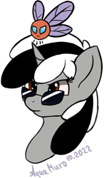 Size: 1508x2587 | Tagged: safe, artist:aquamuro, imported from derpibooru, oc, oc only, oc:badluck dice, parasprite, pony, unicorn, annoyed, bust, female, mare, prpg, simple background, sketch, solo, sunglasses, transparent background