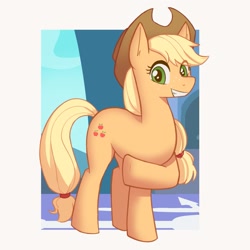 Size: 1187x1186 | Tagged: safe, artist:eueueutet, imported from derpibooru, applejack, earth pony, pony, female, grin, mare, smiling, solo
