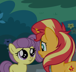 Size: 6012x5664 | Tagged: safe, artist:emeraldblast63, imported from derpibooru, sunset shimmer, earth pony, pony, unicorn, comic:the tale of two sunsets, equestria girls, 5-year-old, absurd resolution, duo, equestria girls ponified, female, filly, foal, lily pad (g4), mare, ponified, story included