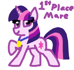 Size: 316x297 | Tagged: safe, artist:purblehoers, imported from derpibooru, twilight sparkle, pony, unicorn, female, mare, medal, ms paint, raised hoof, simple background, solo, unicorn twilight, white background