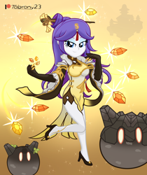 Size: 1616x1924 | Tagged: safe, artist:tabrony23, imported from derpibooru, rarity, human, equestria girls, beautiful, breasts, busty rarity, clothes, cosplay, costume, cute, female, gemstones, genshin impact, gloves, high res, jewelry, ningguang (genshin impact), patreon, patreon logo, shoes, show accurate, signature, slimes (genshin impact), solo