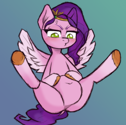 Size: 1250x1234 | Tagged: artist needed, safe, imported from derpibooru, pipp petals, pegasus, pony, adipipp, belly, belly button, big belly, chubby, cross-popping veins, emanata, fat, featureless crotch, female, flustered, g5, mare, my little pony: make your mark, pipp is chubby, sitting