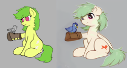 Size: 1434x769 | Tagged: safe, artist:pandacraft, imported from derpibooru, oc, oc only, bird, earth pony, pegasus, pony, ai content, ai generated, comparison, earth pony oc, generator:stable diffusion, pegasus oc