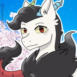 Size: 1080x1080 | Tagged: safe, artist:malikaulfah12, imported from derpibooru, oc, oc only, oc:prince illusion, hybrid, kilalaverse, bust, interspecies offspring, looking at you, male, offspring, outline, parent:discord, parent:princess celestia, parents:dislestia, smiling, solo