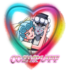 Size: 3208x3328 | Tagged: safe, artist:artemis-polara, imported from derpibooru, cozy glow, oc, oc:steam puff, human, equestria girls, canon x oc, clothes, commission, cozypuff, hat, kiss mark, lipstick, newspaper, overalls, ribbon, scared, shipping, simple background, this will end in death, this will end in tears, this will end in tears and/or death, transparent background