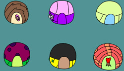 Size: 750x431 | Tagged: safe, imported from derpibooru, donut joe, thorax, tree hugger, oc, oc:cara, oc:herc, oc:pollen, ball, morph ball