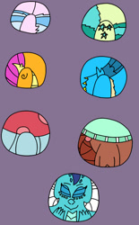 Size: 750x1213 | Tagged: safe, artist:armadillokingbr4dy, imported from derpibooru, gallus, ocellus, princess ember, sandbar, silverstream, smolder, yona, ball, ballcellus, emball, morph ball, student six