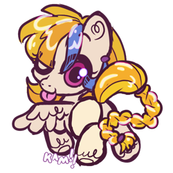 Size: 600x600 | Tagged: safe, artist:lastunicorn666, idw, imported from derpibooru, golden feather, princess celestia, pegasus, pony, spoiler:comic, spoiler:comic65, butt, cute, cutelestia, disguise, female, mare, one eye closed, plot, simple background, solo, tongue out, transparent background, wink