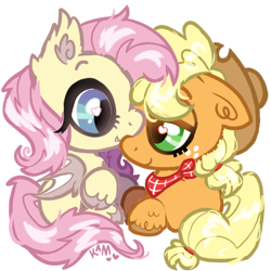 Size: 600x600 | Tagged: safe, artist:lastunicorn666, imported from derpibooru, applejack, fluttershy, bat pony, earth pony, pony, appleshy, bat ponified, chibi, cute, ear fluff, female, floppy ears, flutterbat, heart, heart eyes, jackabetes, lesbian, mare, race swap, shipping, shyabetes, simple background, transparent background, unshorn fetlocks, wingding eyes