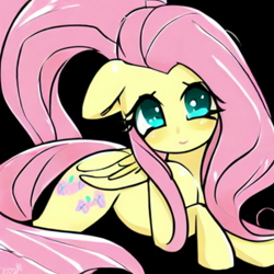 Size: 1080x1080 | Tagged: safe, imported from derpibooru, fluttershy, pegasus, pony, black background, female, prompter:vinphu1, simple background, solo