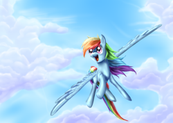 Size: 2400x1700 | Tagged: safe, artist:icelectricspyro, imported from derpibooru, pegasus, pony, 2013, cloud, female, flying, old art, rainbow, sky, solo