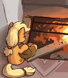 Size: 455x518 | Tagged: safe, artist:plunger, imported from derpibooru, applejack, earth pony, pony, applejack's hat, clothes, cowboy hat, drawthread, female, fire, fireplace, freckles, hat, mare, ponified, ponified animal photo, ponybooru import, reference in the comments, sitting, solo