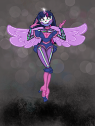 Size: 1620x2160 | Tagged: safe, artist:weegeepie-nightring, derpibooru exclusive, imported from derpibooru, twilight sparkle, alicorn, human, alicorn humanization, bodypaint, bone, boots, clothes, costume, dress, face paint, female, gloves, halloween, halloween costume, high heel boots, holiday, horn, horned humanization, humanized, pony coloring, shoes, skeleton, skirt, skull, solo, twilight sparkle (alicorn), winged humanization, wings