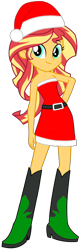 Size: 590x1855 | Tagged: safe, artist:fireluigi29, imported from derpibooru, sunset shimmer, human, equestria girls, bare shoulders, belt, boots, christmas, clothes, dress, hat, high heel boots, holiday, santa hat, shoes, simple background, sleeveless, solo, strapless, stupid sexy sunset shimmer, transparent background