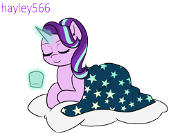 Size: 2375x1865 | Tagged: safe, artist:hayley566, imported from derpibooru, starlight glimmer, pony, unicorn, blanket, comfy, drink, eyes closed, female, glowing, glowing horn, horn, lying down, magic, ponytober, simple background, smiling, solo, stars, telekinesis, transparent background