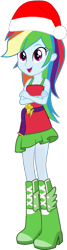 Size: 349x1299 | Tagged: safe, artist:fireluigi29, imported from derpibooru, rainbow dash, human, equestria girls, bare shoulders, belt, boots, christmas, clothes, dress, fall formal outfits, hat, high heel boots, holiday, santa hat, shoes, simple background, sleeveless, solo, transparent background